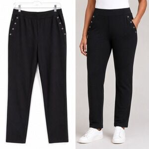 Denim & Co Pants Womens Medium Black Grommet Accents Ankle Length Pull On Casual